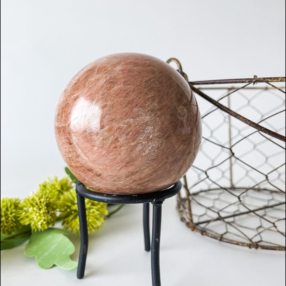 Peach Calcite 82 mm Orb Sphere Mineral Decor